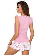 Top and shorts pajamas, ruffle trim, flared sleeves, flamingo print